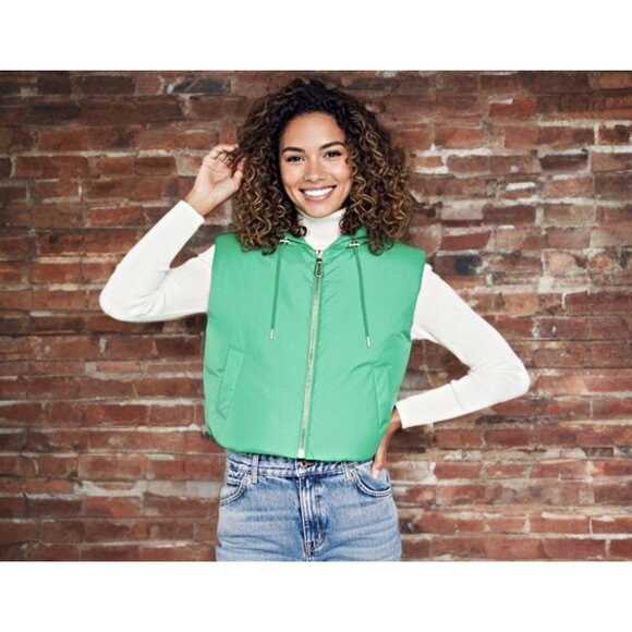 SANDRO Paris Puffer Vest Sleeveless Jacket Full Zip Dovy Hooded Cropped Coat Top - Picture 3 of 12